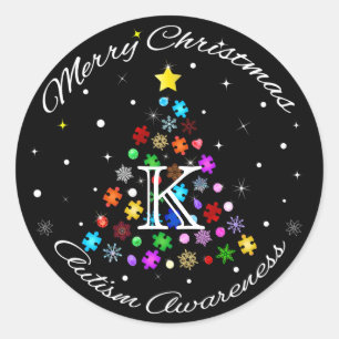 Autism Snowflake Christmas Tree Classic Round Sticker