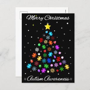 Autism Snowflake Christmas Tree Holiday Postcard