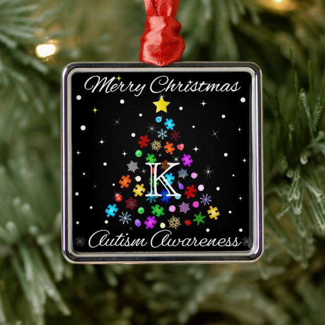 Autism Snowflake Christmas Tree Metal Ornament (Tree)