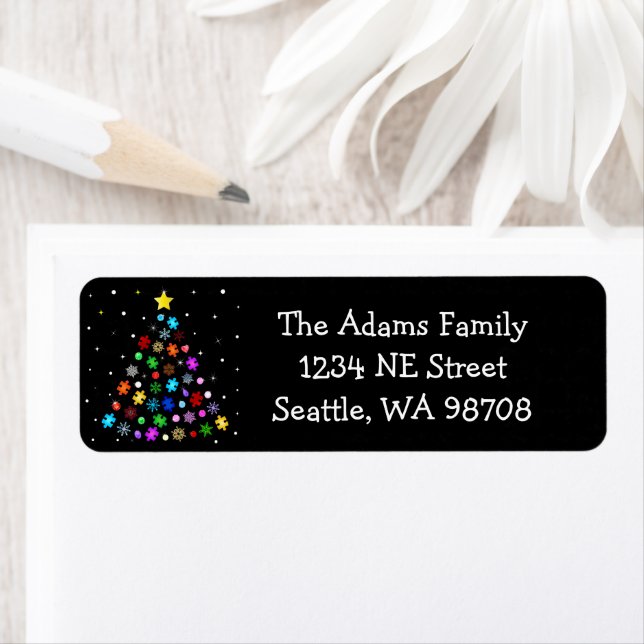 Autism Snowflake Christmas Tree Return Address Label (Insitu)