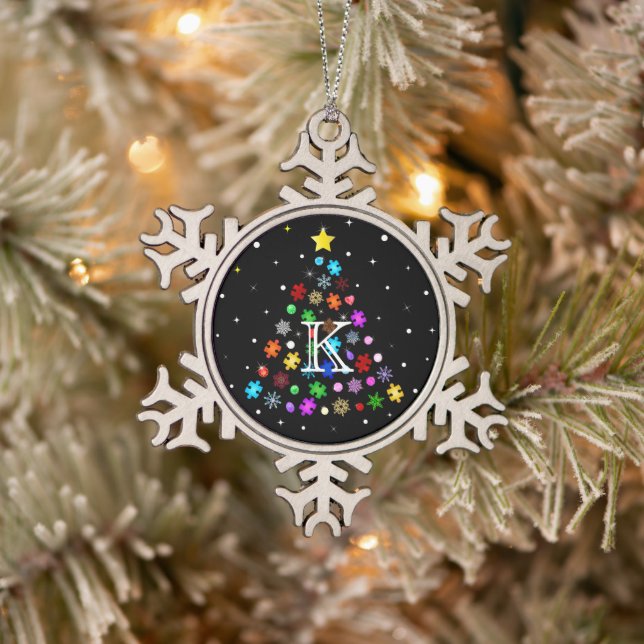 Autism Snowflake Christmas Tree Snowflake Pewter Christmas Ornament (Tree)