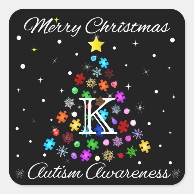 Autism Snowflake Christmas Tree Square Sticker (Front)