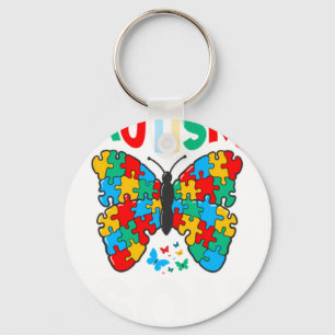 Autism Son Butterfly Awareness Puzzle Piece Ribbo Key Ring