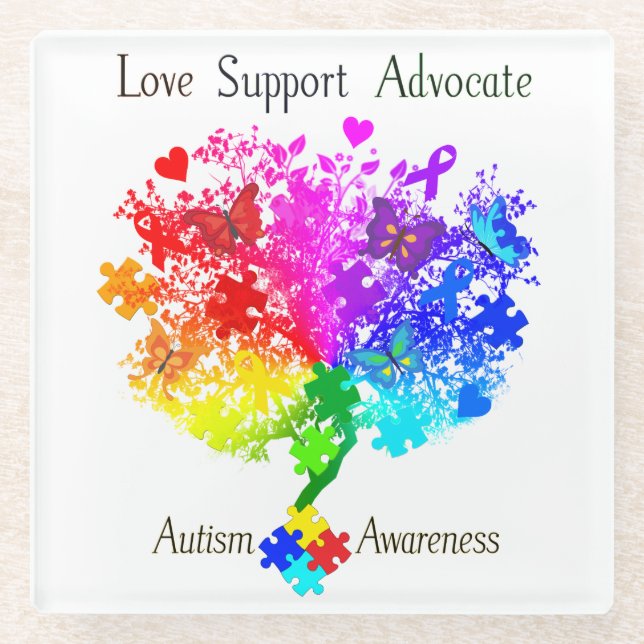 Autism Spectrum Tree Glass Coaster (Front)