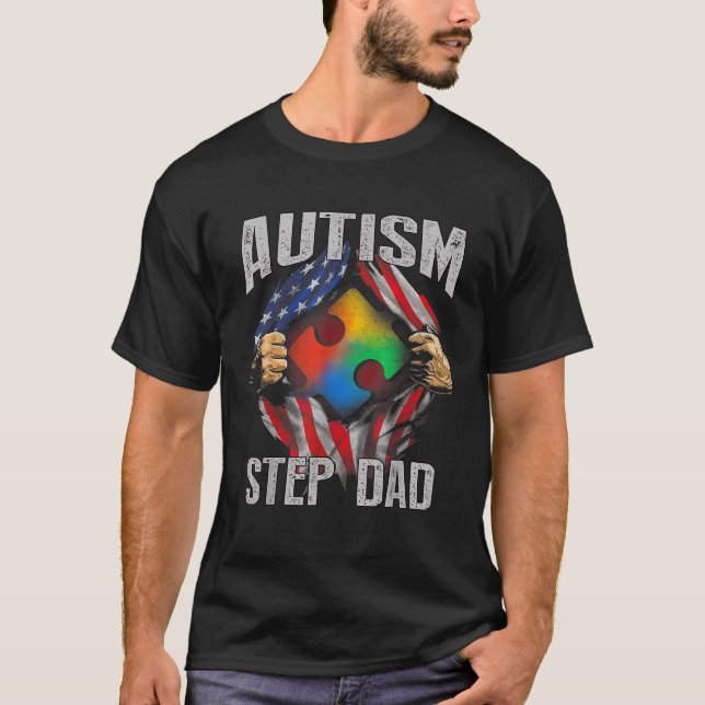 Autism Step Dad American Flag Autism Awareness T S T-Shirt (Front)