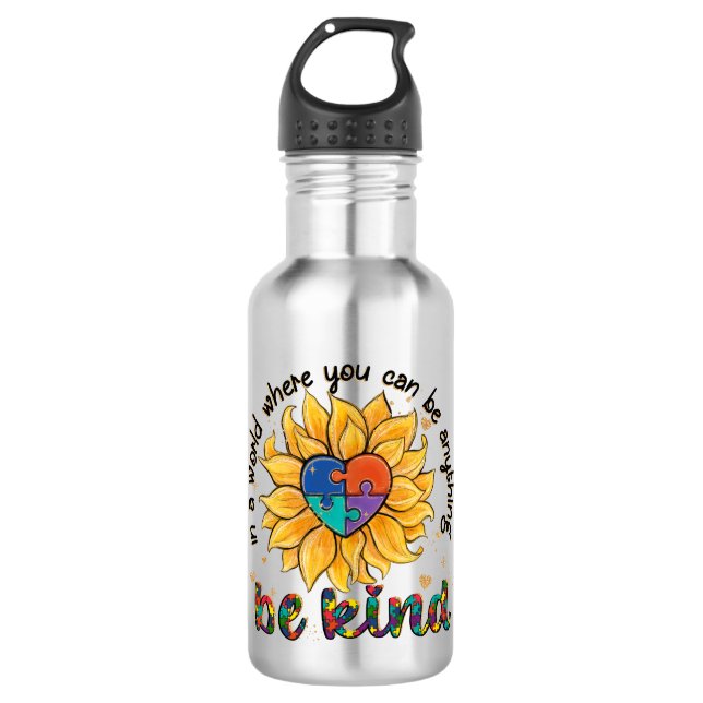Autism Sunflower Be Kind 532 Ml Water Bottle (Front)
