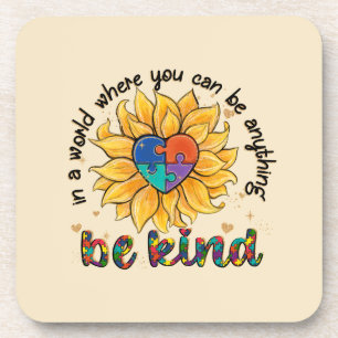 Autism Sunflower Be Kind Coaster