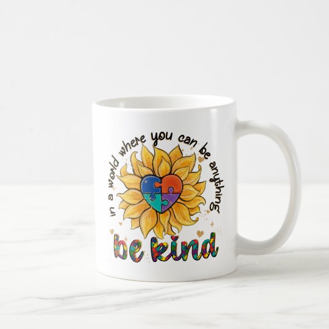 Autism Sunflower Be Kind Coffee Mug (Right)