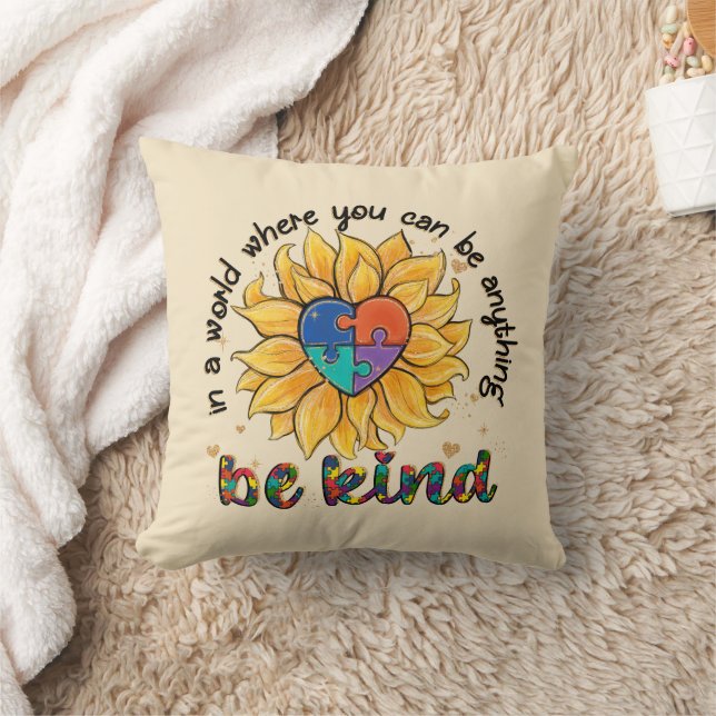 Autism Sunflower Be Kind Cushion (Blanket)