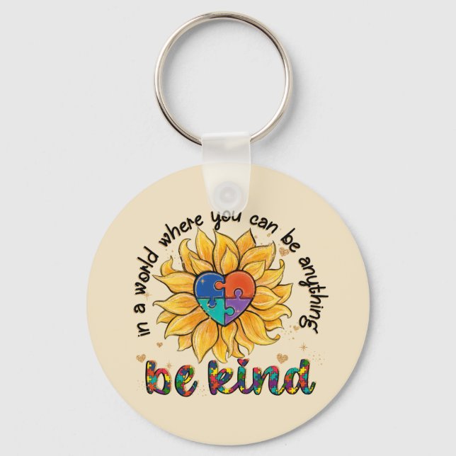 Autism Sunflower Be Kind Key Ring (Front)