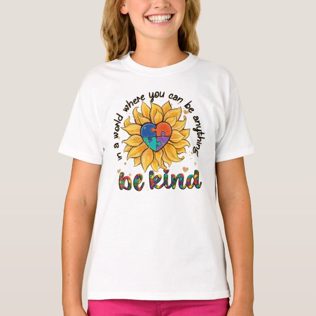 Autism Sunflower Be Kind T-Shirt (Front)