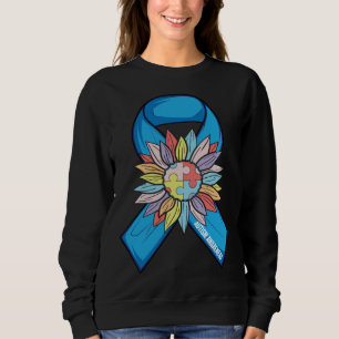 Autism Sunflower Blue Ribbon In April We Wear Blue Sweatshirt