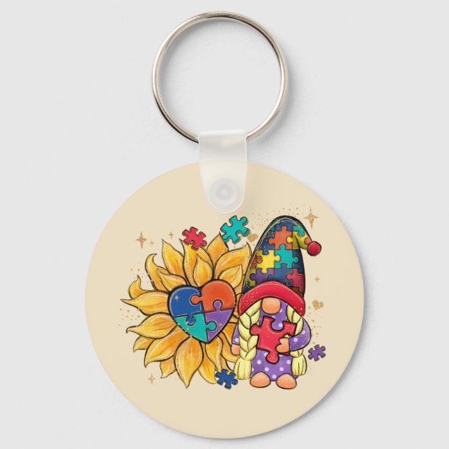 Autism Sunflower Gnome Key Ring (Front)