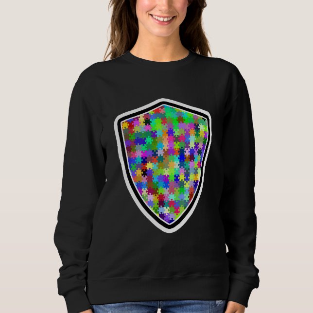 Autism Superhero Shield & Puzzle Mental Health Sweatshirt (Front)