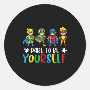 Autism superheroes dare to be awareness kids youth classic round sticker