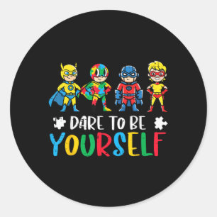 Autism Superheroes Dare to Be Awareness Kids Youth Classic Round Sticker