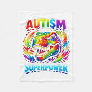 Autism Superpower Awareness Dinosaur Rainbow Fleece Blanket