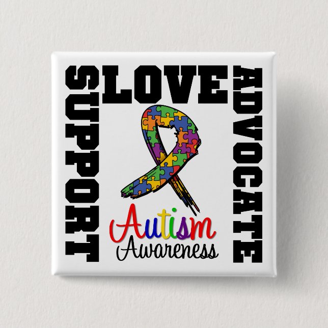 Autism Support Advocate Love 15 Cm Square Badge (Front)