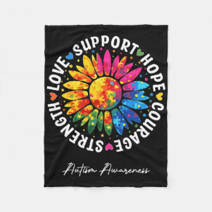 Autism Support Colourful Sunflower Autism Awarenes Fleece Blanket