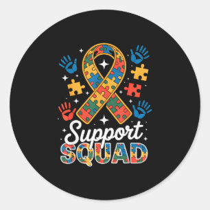 Autism support squad puzzle ribbon awareness classic round sticker