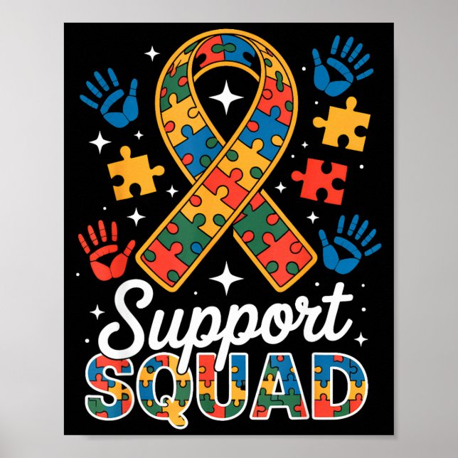 Autism support squad puzzle ribbon awareness  poster (Front)