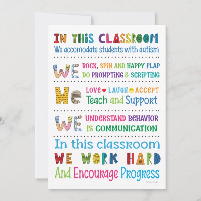 Autism Teacher Classroom Rules Mini Print Invitation (Front)