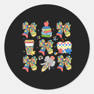 Autism Teacher Coquette Bow Puzzle Pencils Autism Classic Round Sticker