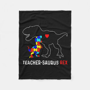 Autism Teacher Dinosaur Teachersaurus Rex Awarenes Fleece Blanket