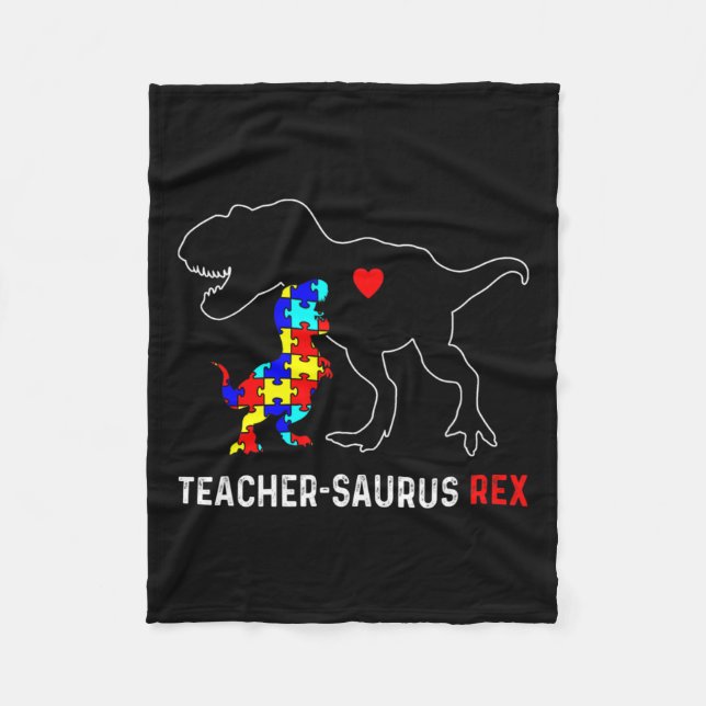 Autism Teacher Dinosaur Teachersaurus Rex Awarenes Fleece Blanket (Front)