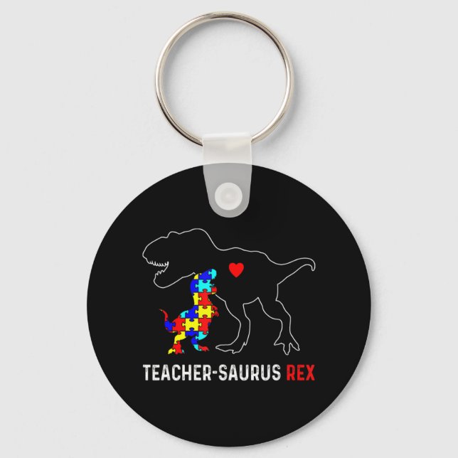 Autism Teacher Dinosaur Teachersaurus Rex Awarenes Key Ring (Front)