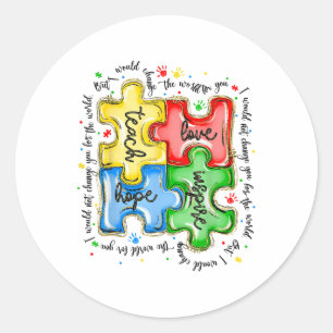 Autism Teacher, Neurodiversity, Teach Love Inspire Classic Round Sticker