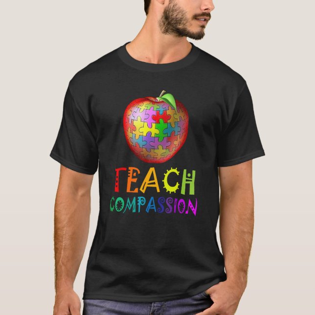 Autism Teacher teach compassion apple puzzle autis T-Shirt (Front)