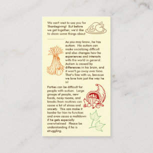 Autism Thanksgiving Boy Business Card