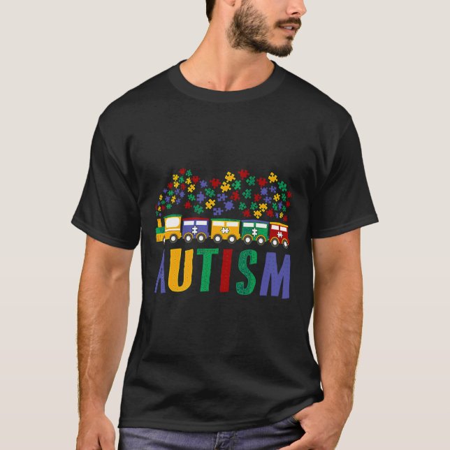 Autism Train Colourful Autism Awareness Puzzle T-Shirt (Front)