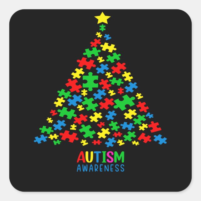Autism Tree Christmas Love Autism Gifts Square Sticker (Front)