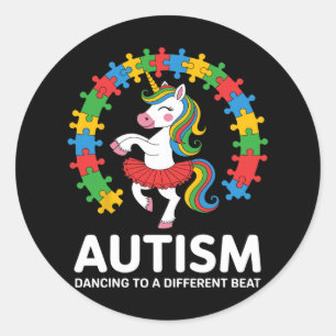 Autism Unicorn Dancing Different Beat Awareness To Classic Round Sticker