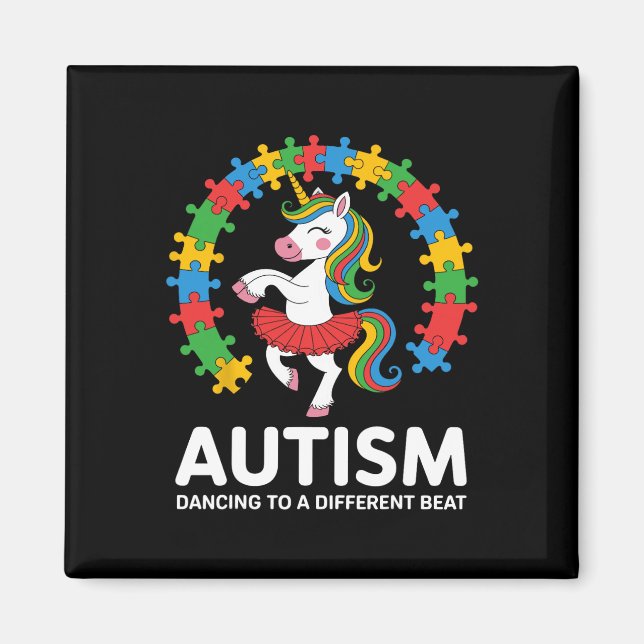 Autism Unicorn Dancing Different Beat Awareness To Magnet (Front)