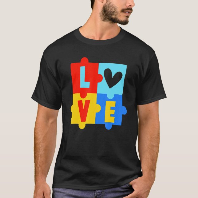 Autism Valentines Day Puzzle Love Heart Autistic V T-Shirt (Front)