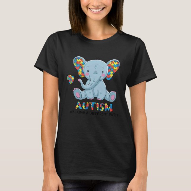 Autism Walking A Different Path Elephant Autism Aw T-Shirt (Front)