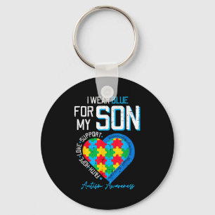 Autism wear blue for son awareness dad mom men key ring