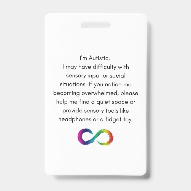Autistic Accommodation Badge ID Badge (Front)