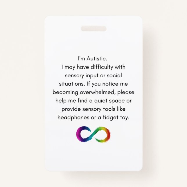 Autistic Accommodation Badge ID Badge (Front)