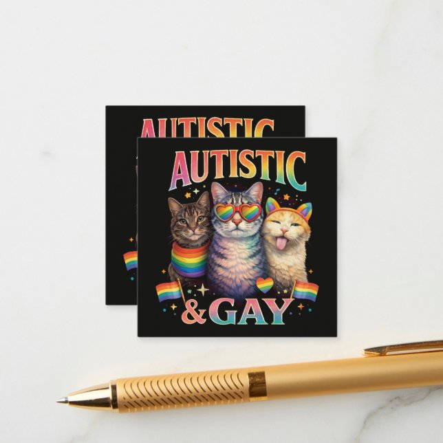 Autistic And Gay Funny Cat  Enclosure Card (Front/Back In Situ)