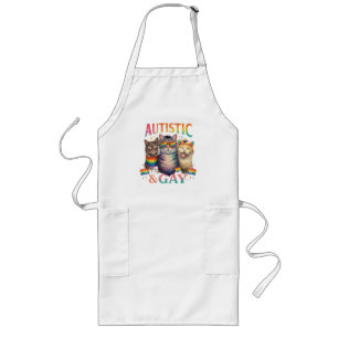 Autistic And Gay Funny Cat Long Apron