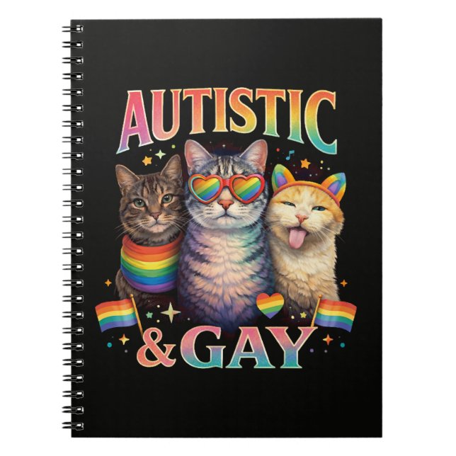 Autistic And Gay Funny Cat Notebook (Front)