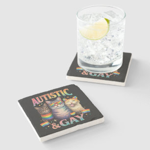 Autistic And Gay Funny Cat Stone Coaster