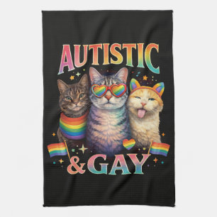 Autistic And Gay Funny Cat Tea Towel