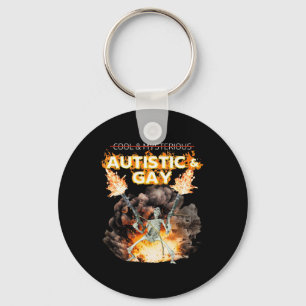Autistic And Gay Skeleton Cursed Autism Meme Key Ring