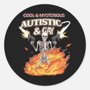 Autistic and Gay Skeleton Funny Autism Awareness Classic Round Sticker