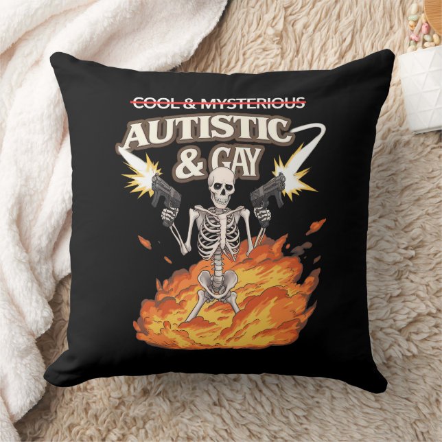 Autistic and Gay Skeleton Funny Autism Awareness Cushion (Blanket)